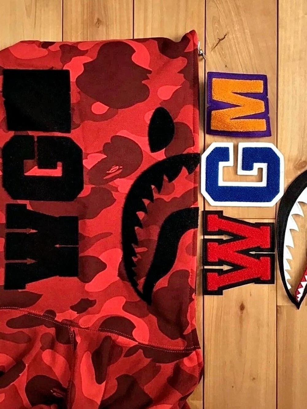 A Bathing Ape Color Camo Shark Full Zip Hoodie Red Jacket